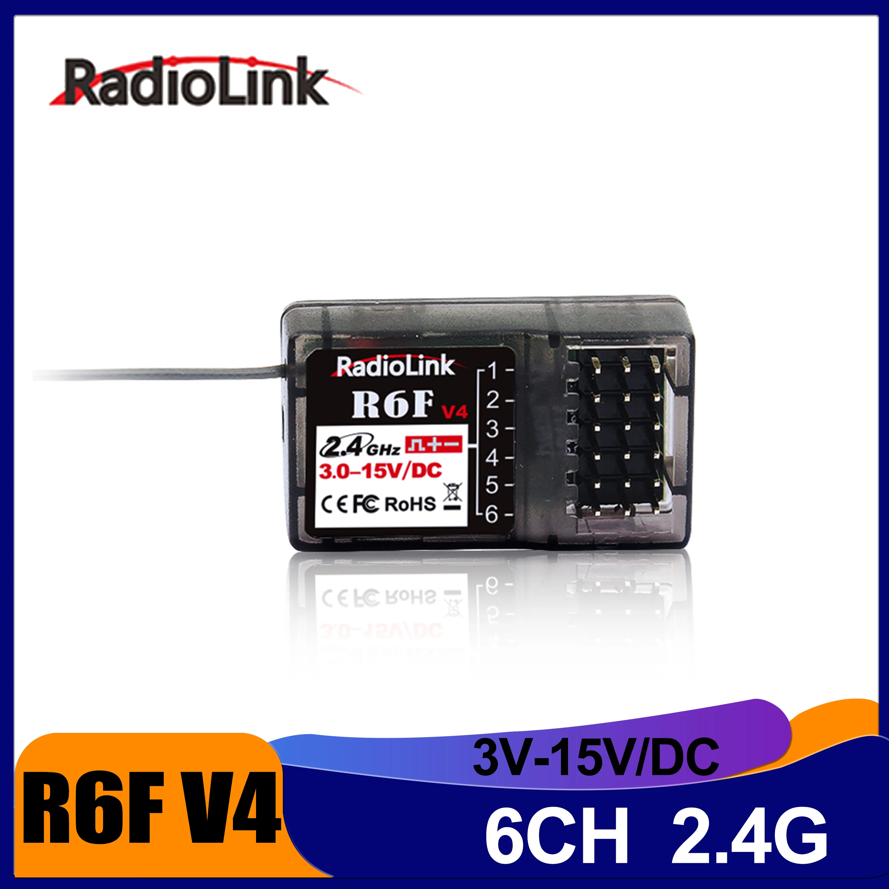 

RadioLink R6F V4 6 Channels Receiver 3-15V DC for RC Remote Controller Car Boat Model Part RC8X/RC6GS/RC4GS/T8FB/T8S Transmitter