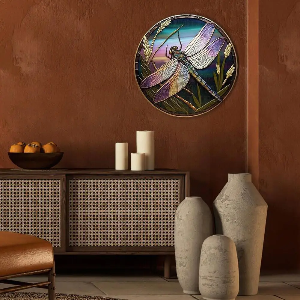 

5pcs Dragonfly Welcome Wreath Sign Decoration Garland Ornaments Colored Imitation Glass With Flower For Bedroom Front Door Y1z0