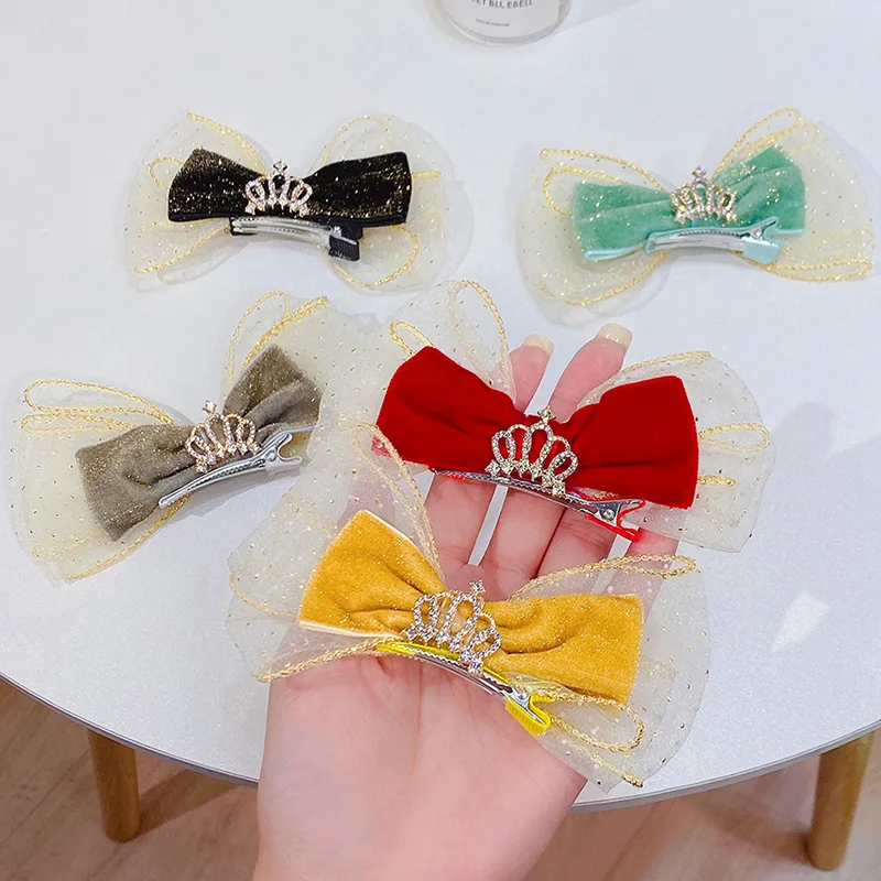 

2022 New Girls Crown Velvet Bowknot Hair Clips Barrettes Hairpins Headwear Women Girls Hair Style Tools Hair Accessories