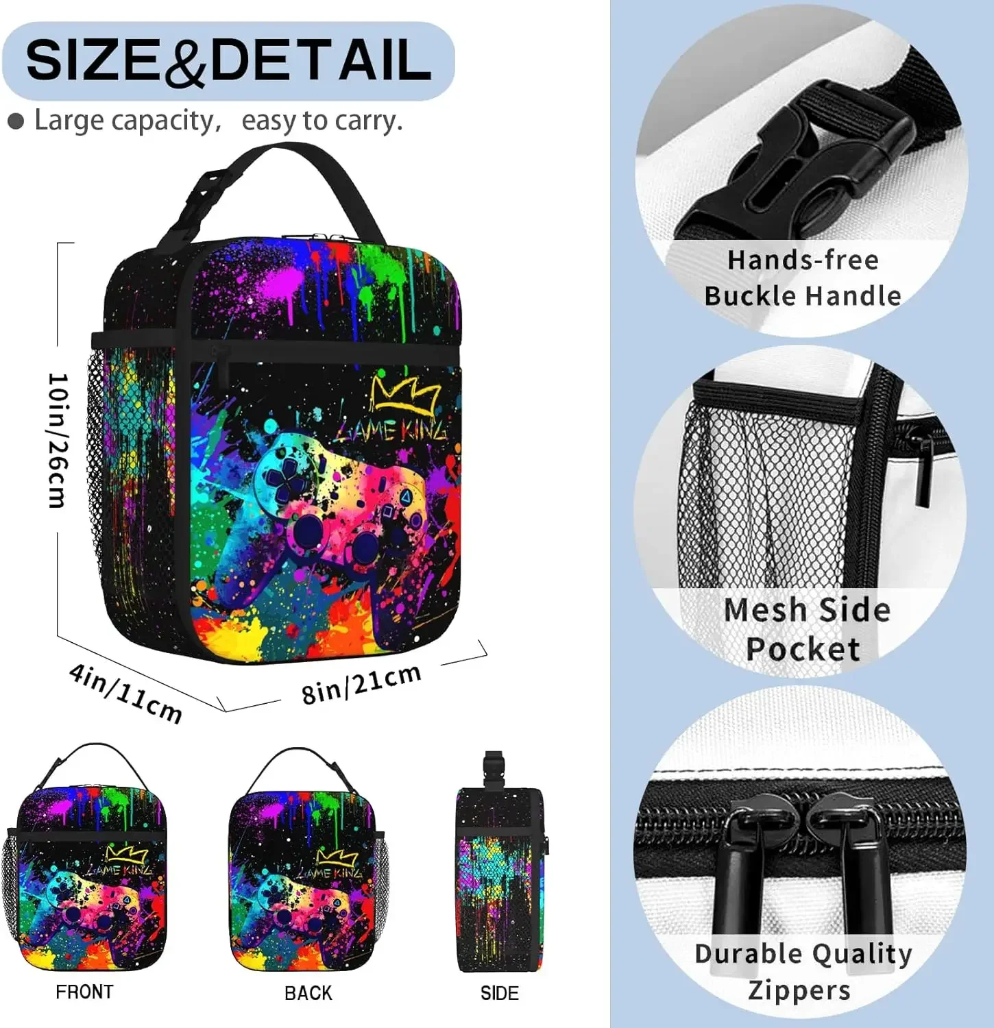 Ланч-бокс для видеоигр геймпад изолированная сумка обеда многоразовый ланч-бокс