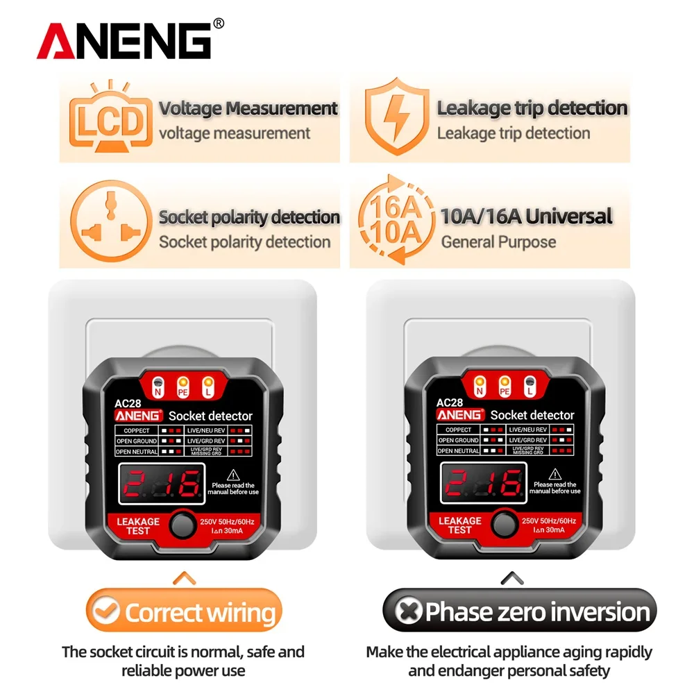 Цифровой тестер ANENG AC28 с вилкой Стандарта Великобритании США ЕС