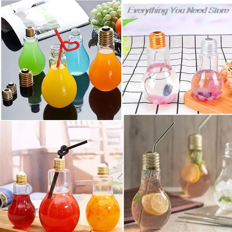 1Pc 200~500ml Creative Clear Light Bulb Shaped Bottle Drink Cup Water Bottle Party Decor Flower Vase Artificial Fake Artificial