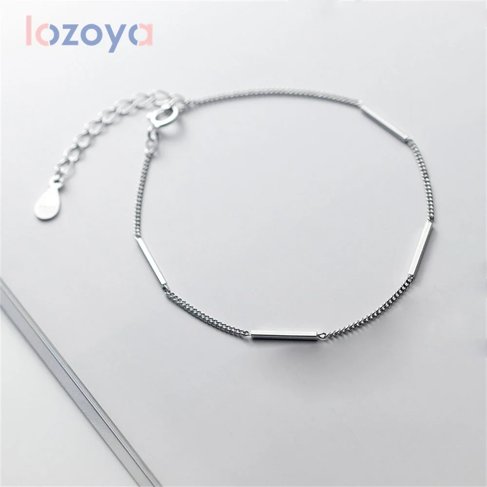 

Женские браслеты LOZOYA из стерлингового серебра 925 пробы, креативный браслет в форме палочки с фианитами и прямыми швами, ювелирные аксессуары