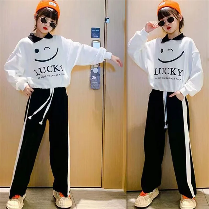 

Girls Sweatshirts +Pants Kids Suits 2PCS/Set 2023 Sweet Spring Autumn Cotton Home Comfort Children Clothing