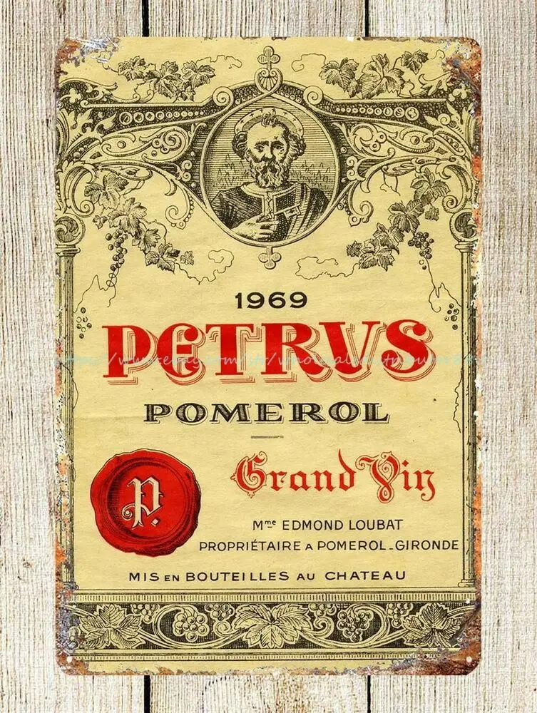 

retro home decor chateau petrus wine label metal tin sign