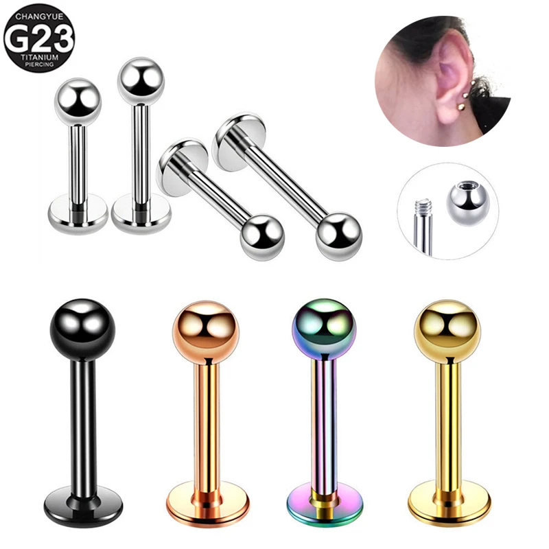 

1PS G23 Titanium Labret Piercing Lip Nail Nose Studs Anti-allergic Cartilage Earrings Classic Lip Stud 16G Body Piercing Jewelry