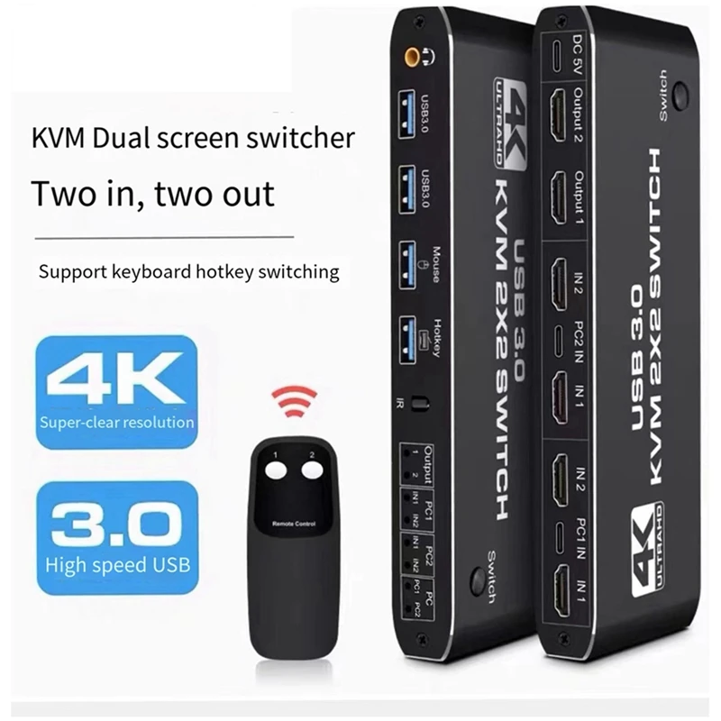 KVM-переключатель с двойным экраном и переключателем высокого разрешения 4K при 60