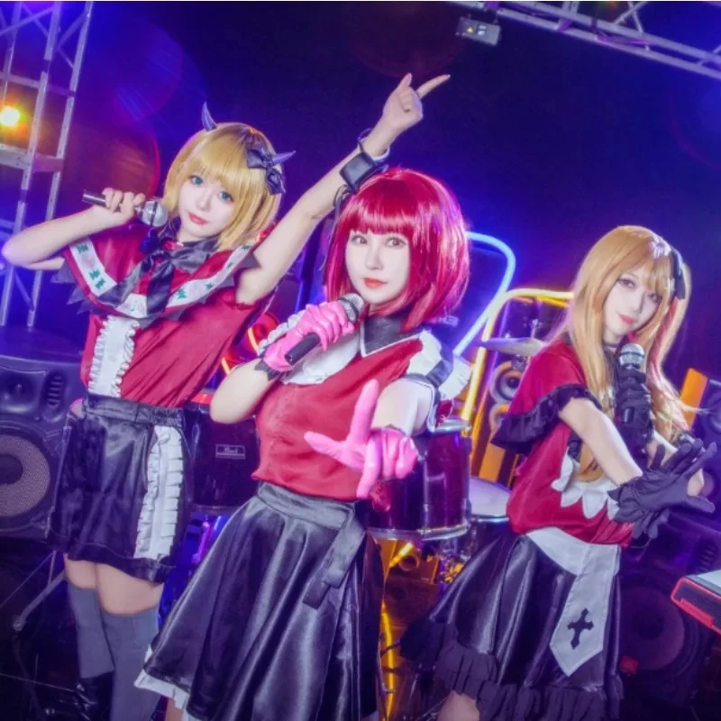 Фото Костюм для косплея Euro 7 Cos B-Komachi Idol Trio OSHI NO KO Ruby Kana MEM-cho, сценическое платье, полный комплект, красный, зеленый, желтый, для женщин 【【【2】】】】 №1