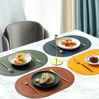 4PCS Leather Placemats Oval Double Sides 2 Colors Waterproof Nordic Modern Kitchen Decor for Home Dining Table Plates Cups Pads