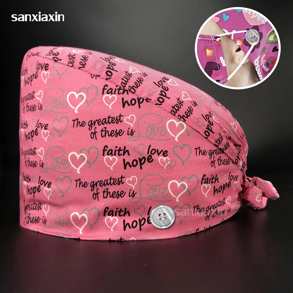 

High Quality Floral Soft Hat Printing Nurse Sweat-absorbent Head Wrap Towel Surgical Pure Cotton Cap With Button Surgical hat