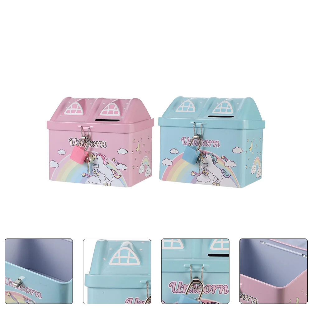 

2 Pcs Ornaments Kids Coin Saving Pot Kidult Toys Money Bank Tinplate Para Meninas Animal Box Unicorn