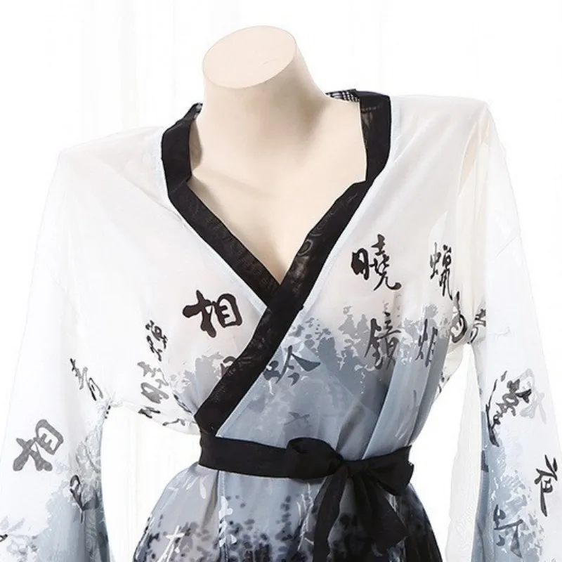 Женское прозрачное кимоно для косплея сетчатая ночная рубашка женский халат с