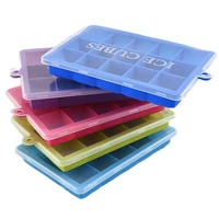 2pcs 15 grid silicone ice cube tray with cover square ice box jelly ice cream mold kitchen ggadgets necessary