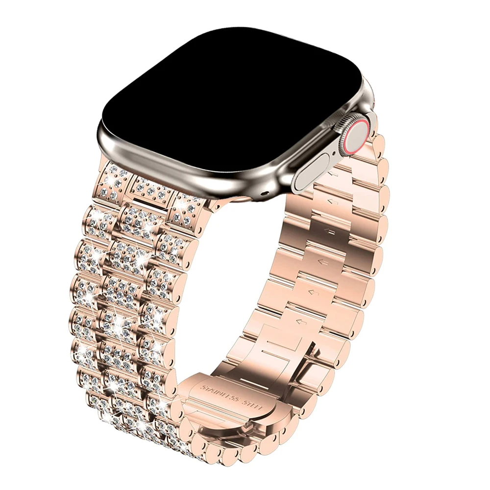 

Bling Bracelet for Apple Watch Ultra Band 49mm 40mm 41mm 44mm 45mm Rhinestone Stainless Steel Correa iWatch SE 8 7 6 5 4 Strap