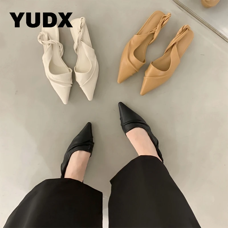 

Сандалии женские плиссированные с острым носком, пикантные Классические босоножки на низком каблуке, Модная элегантная однотонная обувь в современном стиле, лето 2023