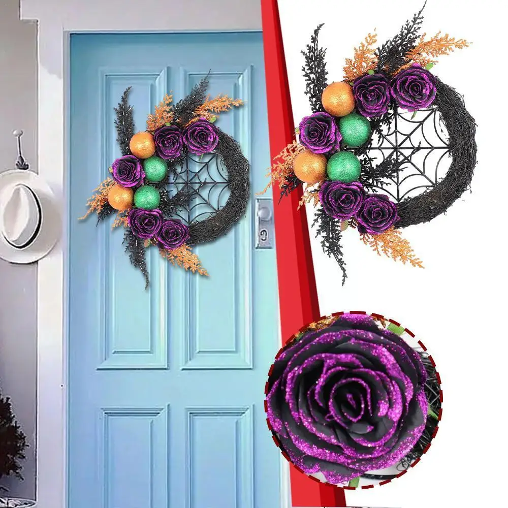 

Halloween Wreath Black Rattan Floral Garland Hanging Props Party Home Easter Door Halloween Wall On Decorations Garland The V7p0