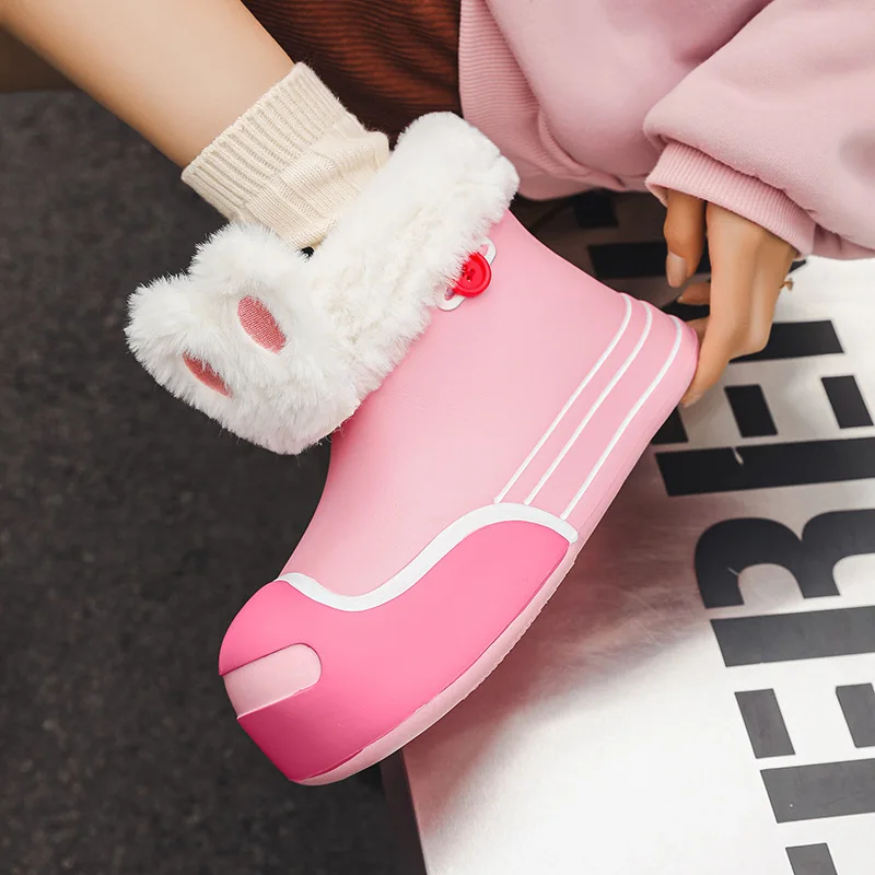 Розовые непромокаемые сапоги с героями мультфильмов женские удобные теплые