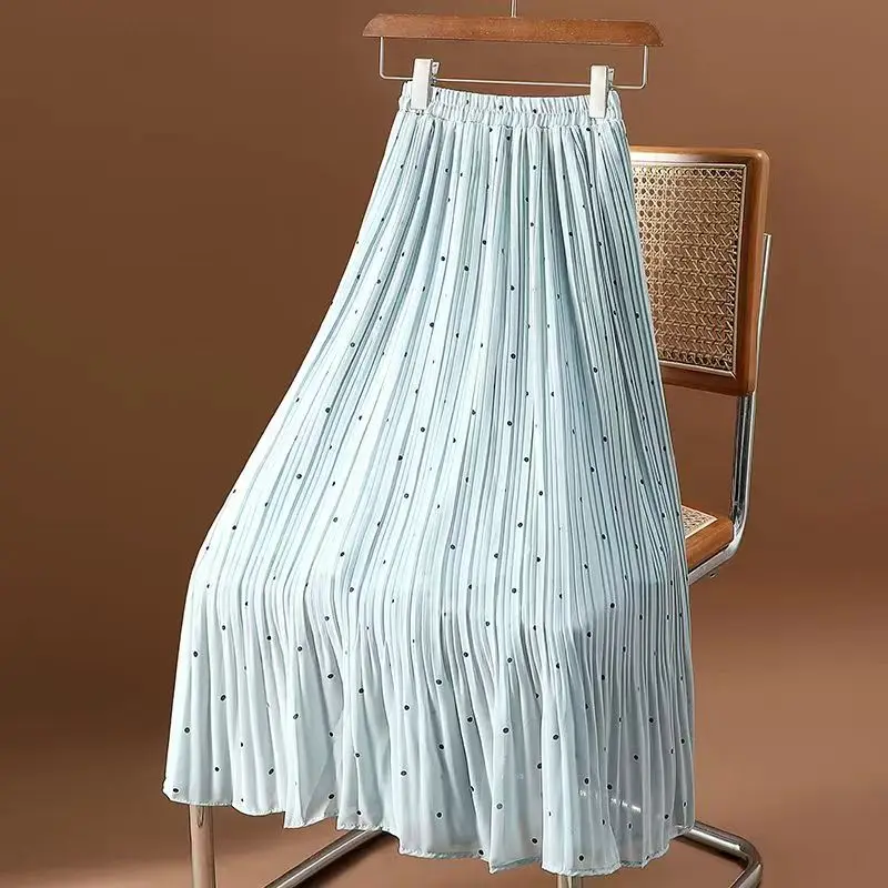 

Summer Women Skirt 2023 Faldas Mujer De Moda High Waist A-line Elegant Polka Dot Jupe Fashion Sweet Vintage Pleated Skirts