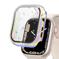 pc colorful watch case built in tempered glass for apple watch 40mm 44mm 41mm 45mm for iwatch series 7 6 se 5 4 coverage cover