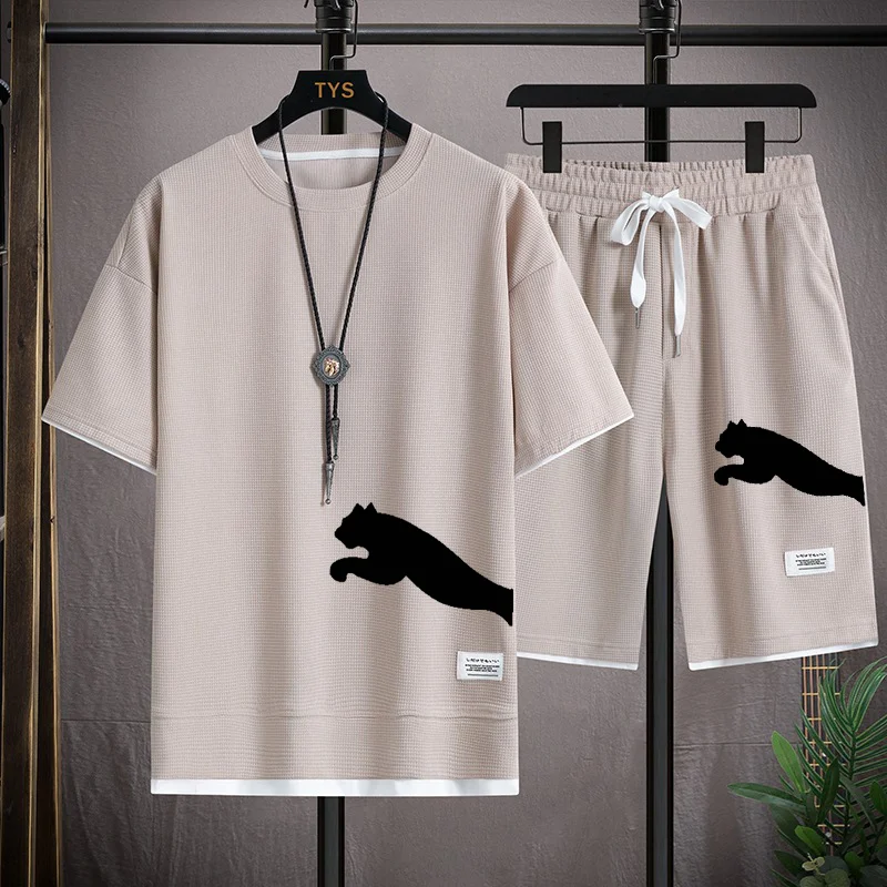 

Limited edition men's branded T-shirt and shorts set, luxurious outdoor clothing, street, high-quality, summer, 2-piece set