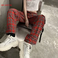 2021 new harajuku vintage plaid streetwear chain women jogger pants punk loose casual pockets hip hop trousers straight pants