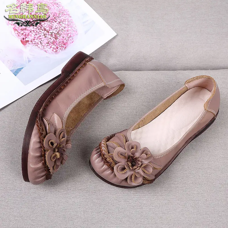 Yellow Flats Female Autumn Fashion Arrival Size 41 Mother Comfort Shoes Women's Genuine Leather Flats Ladies Loafers