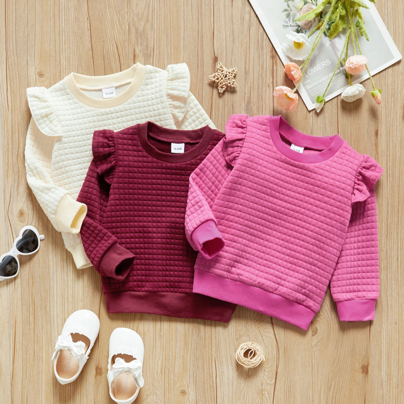 

PatPat Toddler Girl Textured Ruffled Solid Pullover Sweatshirt