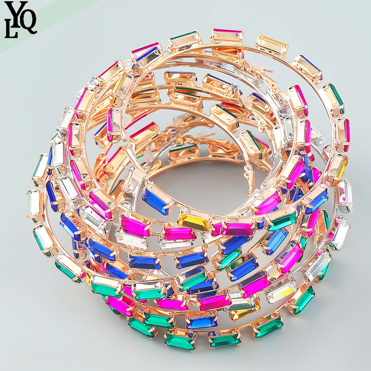 

New Multicolored Rhinestone Large Hoop Earrings Female Earrings Dinner Wedding Accessories Fashion Statement Jewelry Ear Ring