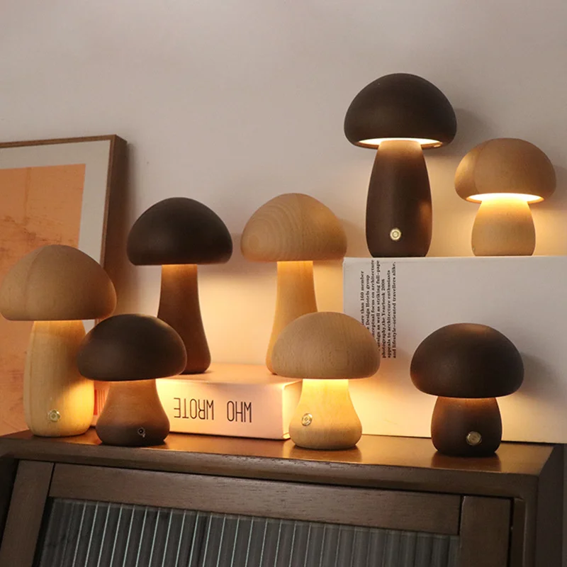 

Современная Ночная лампа в виде гриба, искусственная деревянная Сенсорная лампа, лампа для создания атмосферы, прикроватная регулируемая настольная лампа, домашний декор