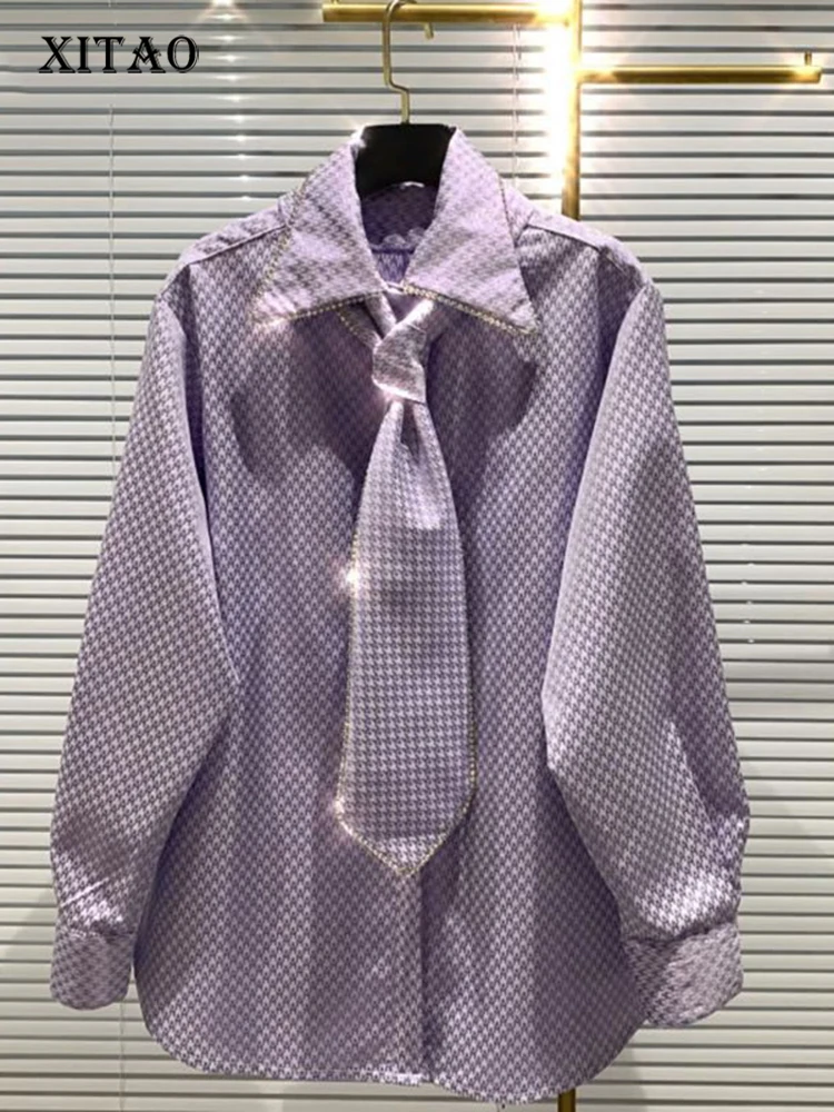 

XITAO Diamonds Plaid Shirt Women 2020 Autumn Casual Fashion New Style Temperament All match Turn Down Collar DZL1626