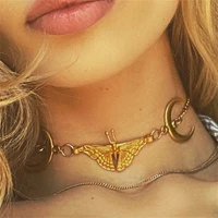 bohemian style double waning moon textured moth necklace fashion glamour women gold color metal pendant necklace gift jewelry