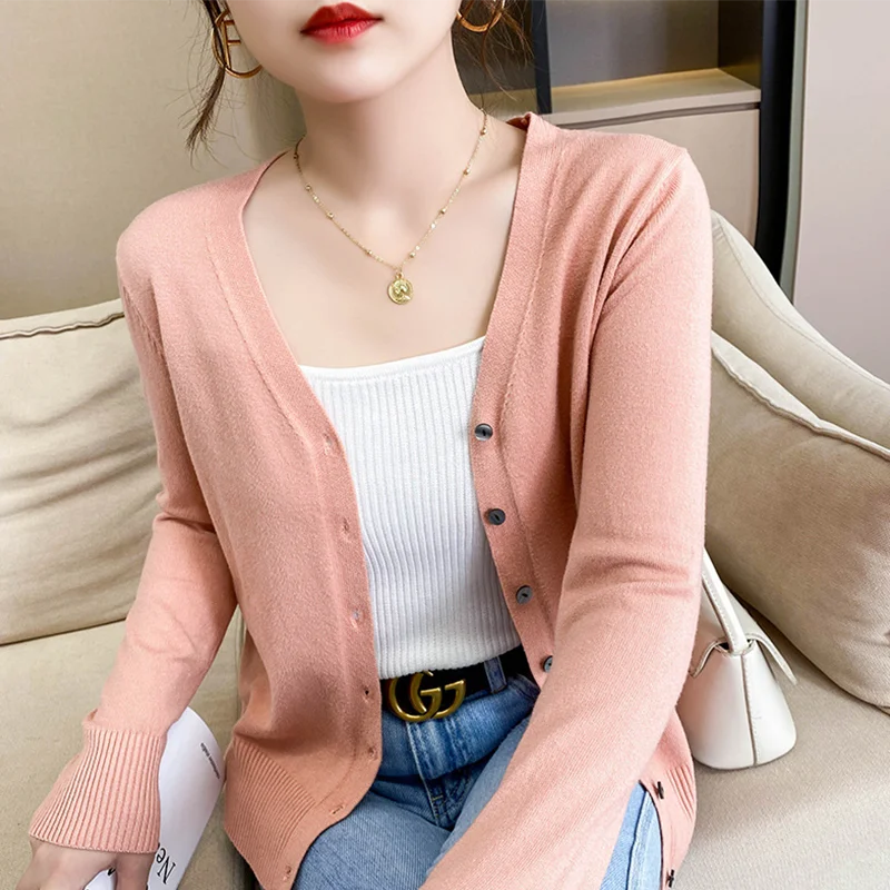 

Women's Sweater Cardigan Loose Autumn 2023 Fashion Casual Knitted Sweater Women's V-neck Pink Sweater Knitted Sweater Jacket