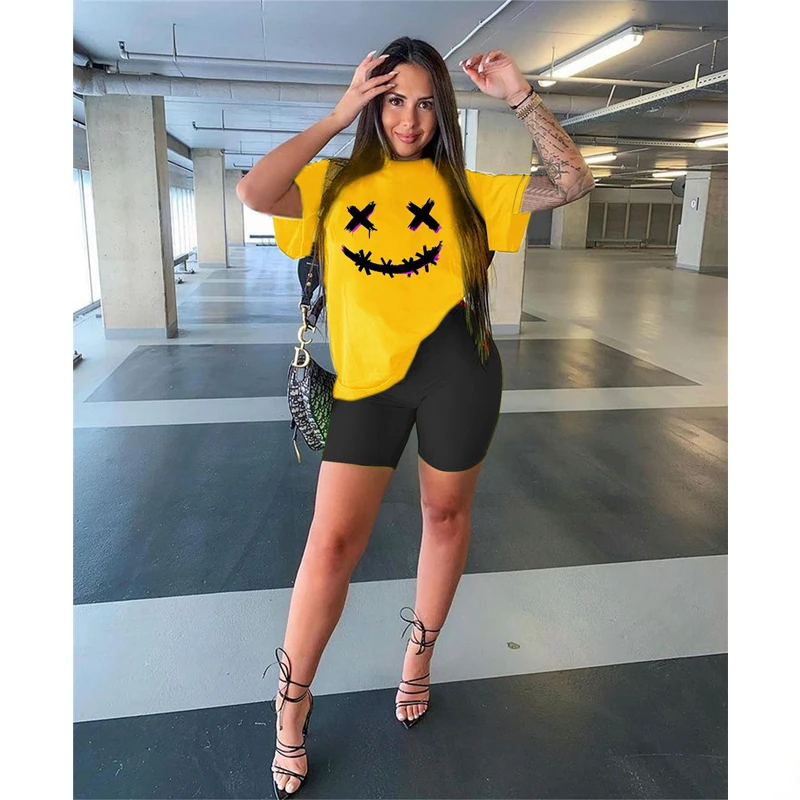 

Women Clothing 2 Piece Sets Summer Sexy Print Short Sleeve Casual Sports Suit Shorts Set Y2k Clothes Streetwear Wholesale Items