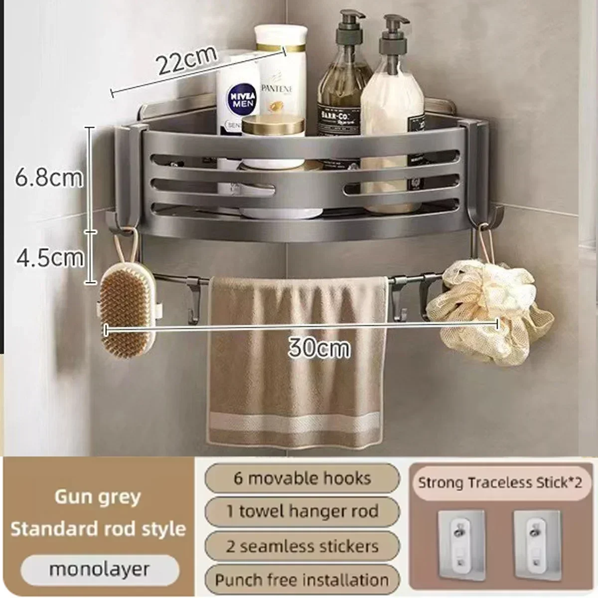 

Угловая полка для душа из алюминия