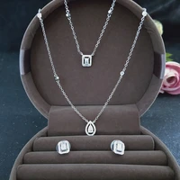 rakol water drop square white cubic zirconia double layer pendant necklace earrings for women 2022 luxury wedding jewelry set