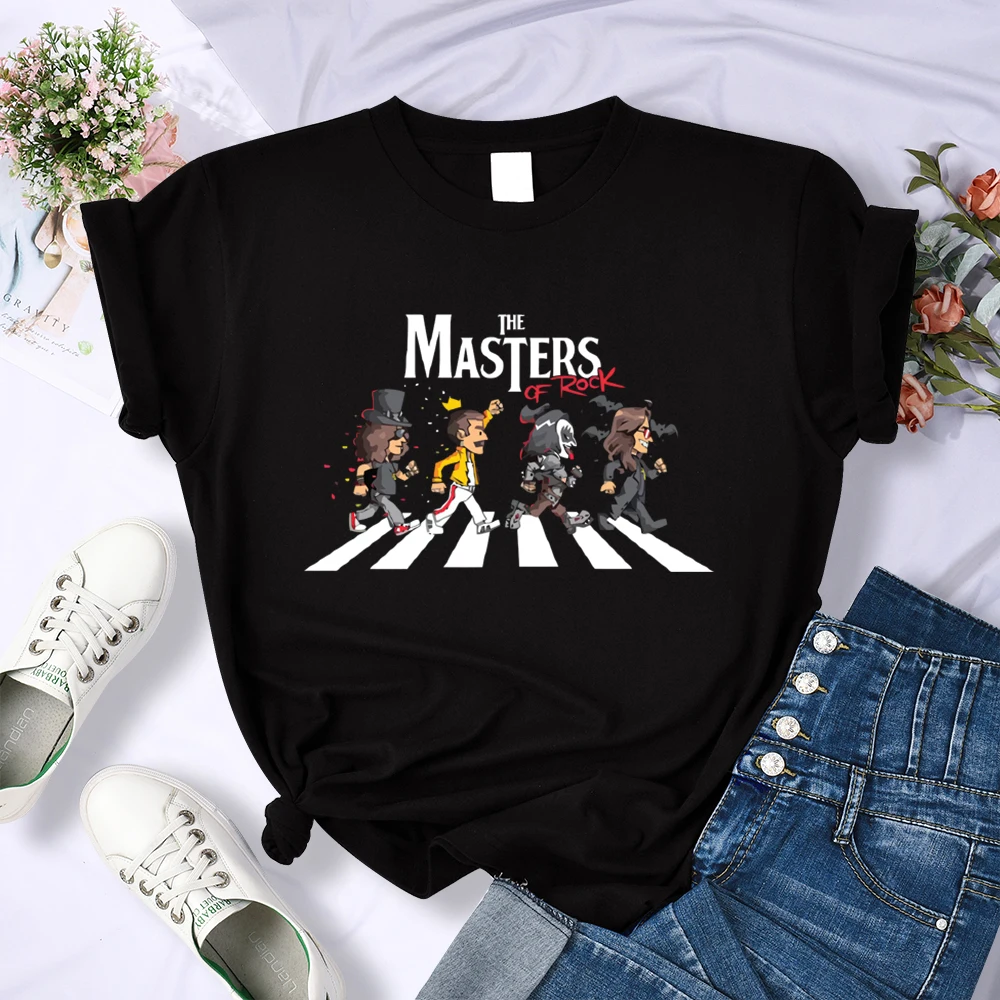 

Queen The Masters Of Rock Road Female T-Shirts Fashion Casual Tshirt Street Hip Hop Short Sleeve O-Neck Summer Crop Top Clothes
