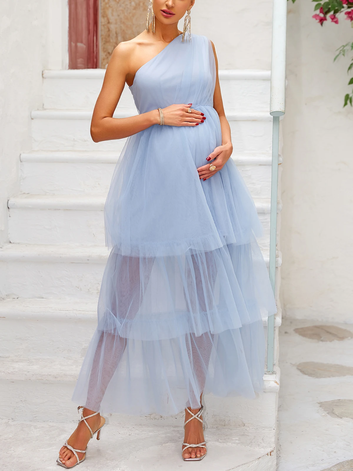 ItsRoya повседневное платье для беременных на одно плечо однотонное сетчатое