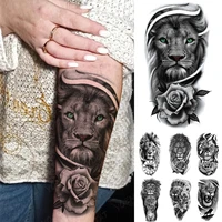 waterproof temporary tattoo sticker lion rose clock eye tiger wolf flash tatto animal body art arm fake sleeve tattoos women men