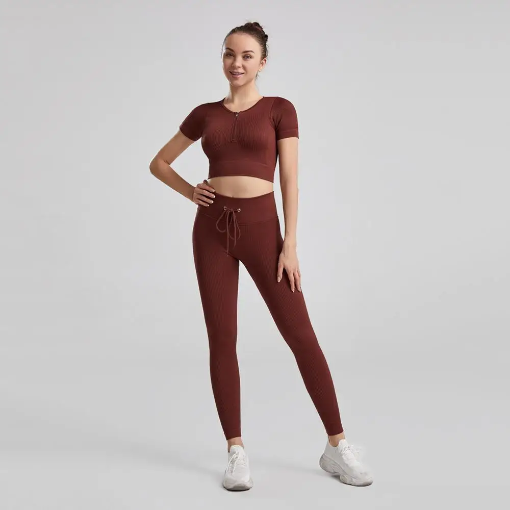 

LUOYIYANG Sports Suits for Women 2 Pieces Yoga Set T Shirt Leggings Seamless Sportswear Fitness Workout Gym Women Clothing