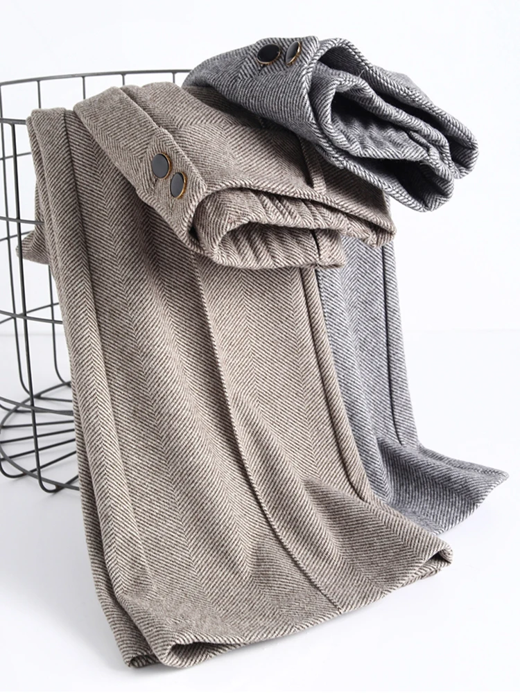 Осень-зима шерстяные брюки с высокой эластичной резинкой на талии женские