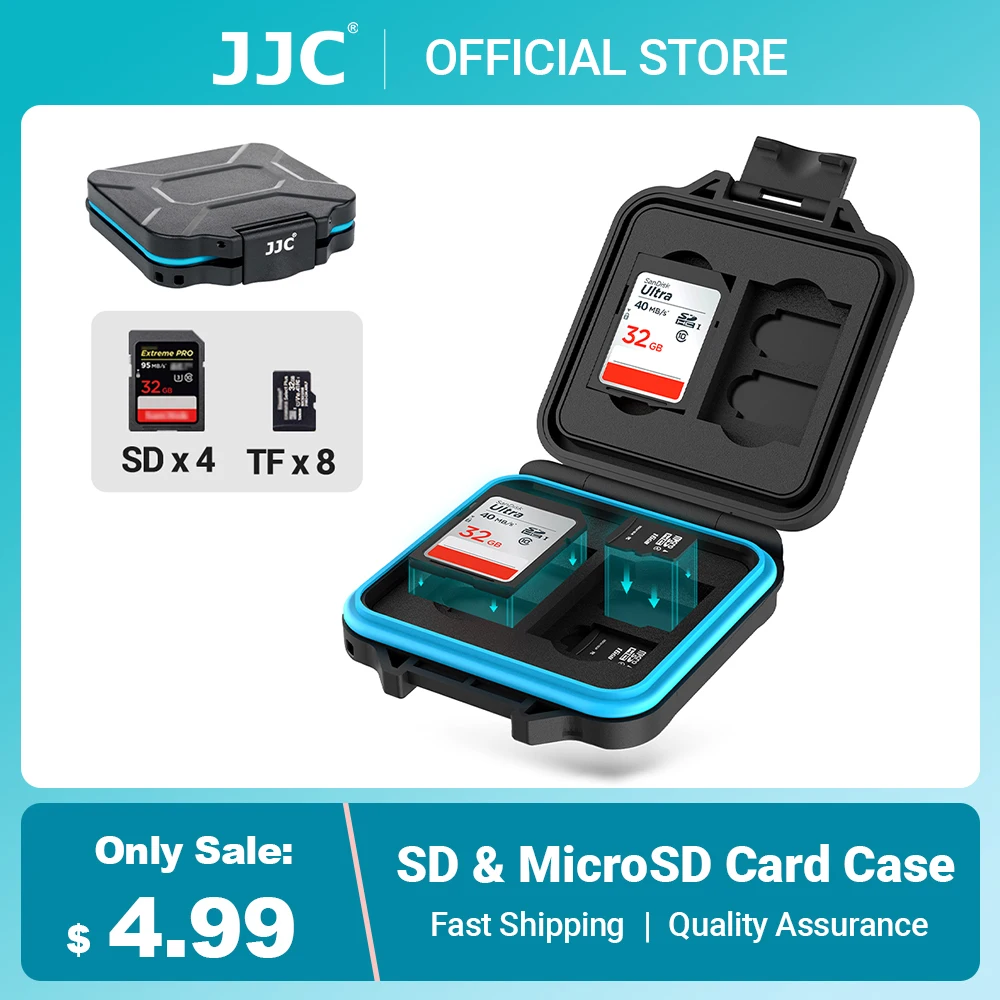 JJC SD Card Holder Micro SD Card Case Waterproof Memory Card Storage Box Organizer Shockproof EVA Foam Pad Hard Shell Microsd