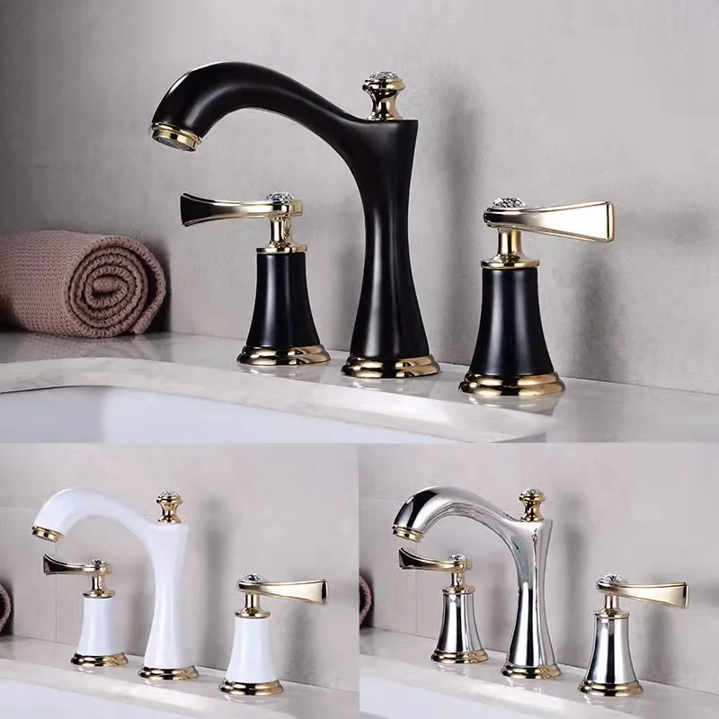 

Three-Hole Basin Faucet Split Double Handle Hot and Cold Water Faucet Bathroom Bathroom European Style Washbasin Faucet