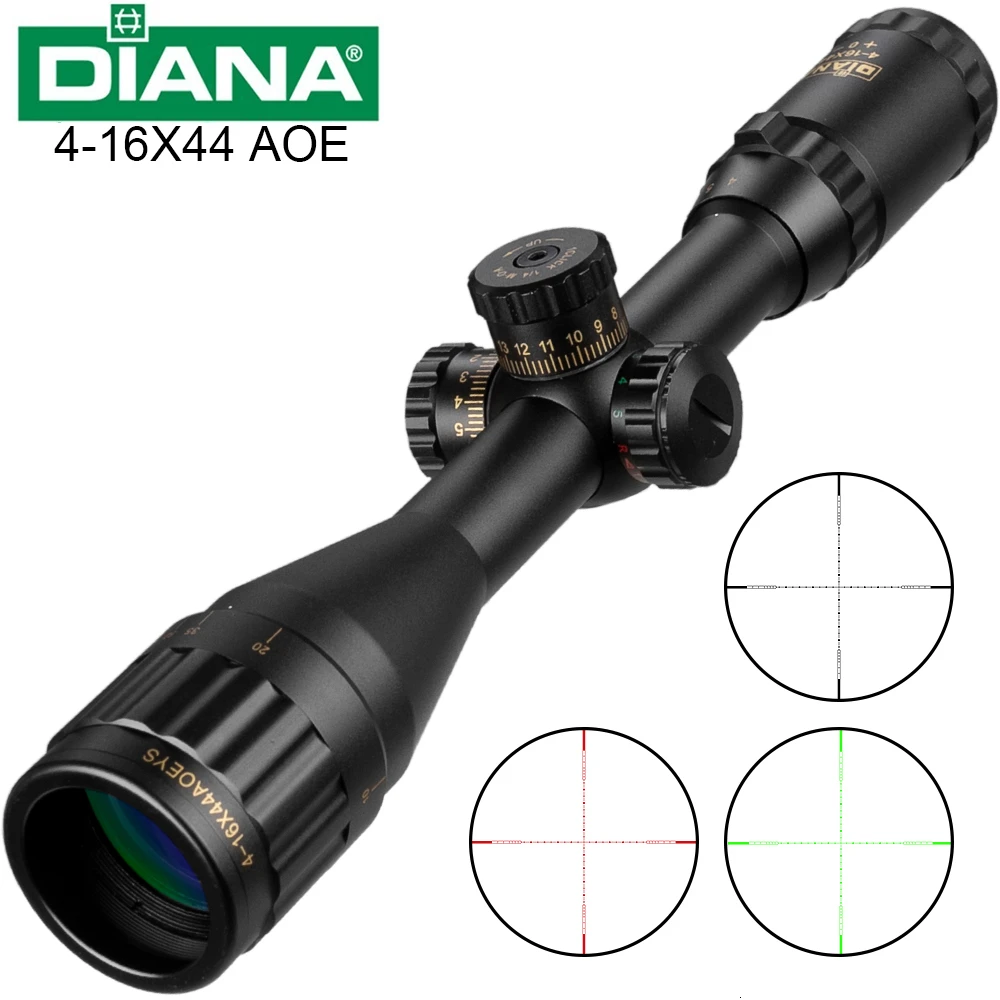 DIANA 4-16x44 Cross Sight Green Red Illuminated Tactical Optic Riflescope Hunting Rifle Scope Sniper Airsoft Guns Air
