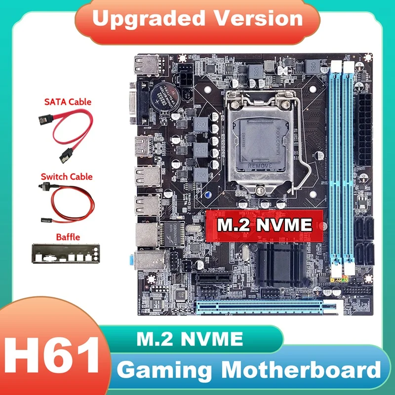 

H61 материнская плата + SATA кабель + коммутационный кабель + перегородка LGA1155 M.2 NVME DDR3 PCIE 16X для офиса для PUBG CF LOL материнская плата