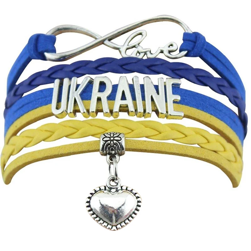 

Ukrainian Letter Heart Pendant Fashion Jewelry Bracelets for Men Women Exquisite Workmanship Hand Woven Blue and Yellow Bracelet