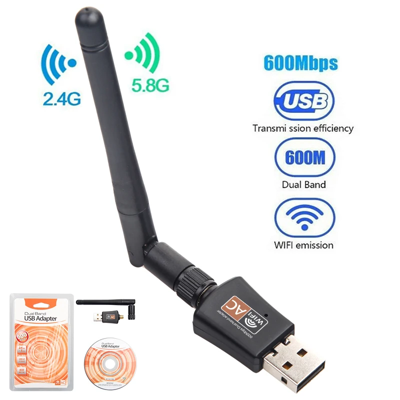 Dual Band 2.4/5.8Ghz Wirless USB WiFi Adapter AC600 150/600Mbps Mini Wi-Fi Dongle Network Card for Windows MAC PC Desktop Laptop