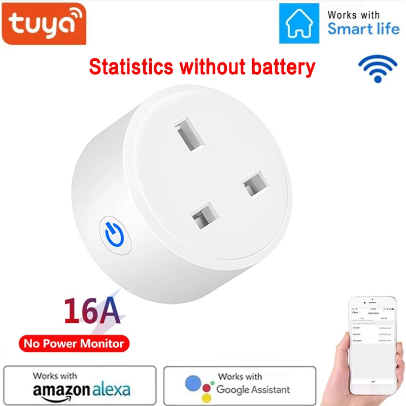 

TUYA WIFI Bluetooth-compatible Wireless Remote Socket Smart Timer Plug Home Fire Retardant PC Smart Power Socket 20A UK Plug