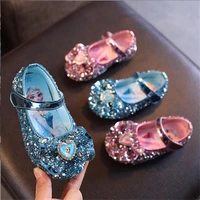 2022 spring and autumn disney frozen soft sole leather shoes performance single shoe crystal womens large childrens shoes