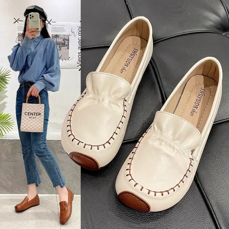 

2023 Comfortable Flat Shoes Spring Autumn Outdoor Shoes Pu Leather Women Casual Mother Shoes Fashion Shoe Soft Bottom Loafers