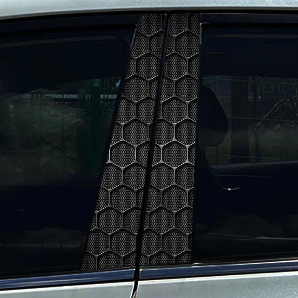 

Черные сотовые шестигранные автомобильные наклейки на центральную стойку автомобиля, декоративная крышка, царапины, водонепроницаемые наклейки, автомобильные аксессуары